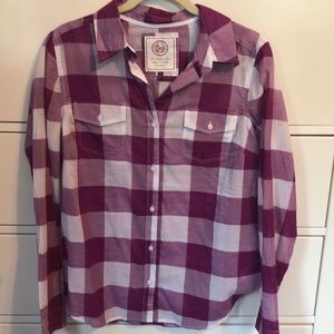 Long sleeve, purple and white button down.
